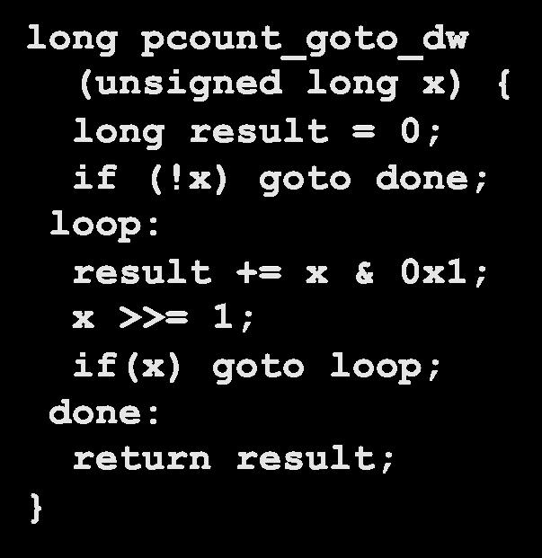pcount_goto_dw (unsigned long x) long result = 0; if (!
