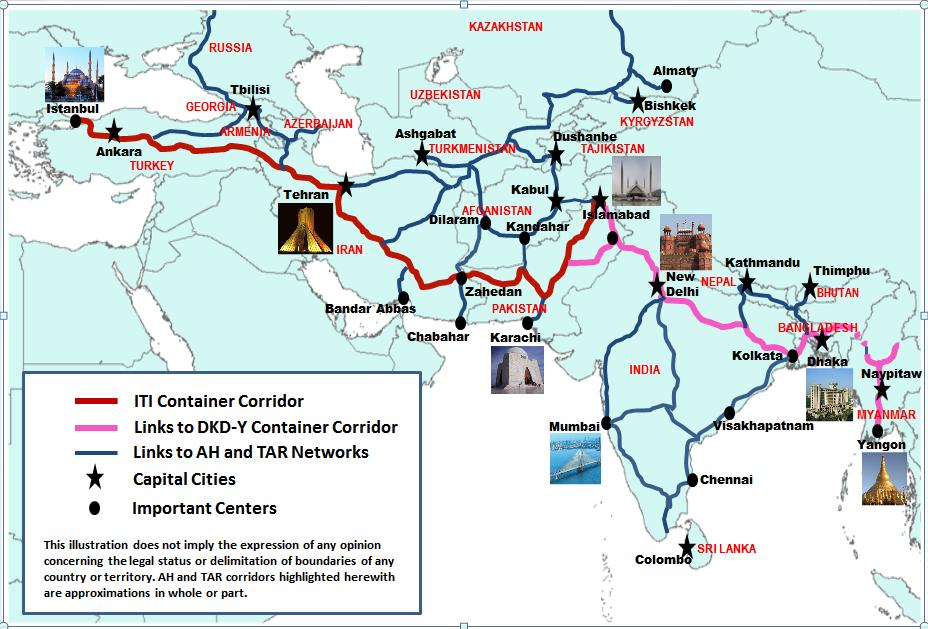 ITI-DKD-Y Inter-modal Container Corridor Istanbul-Tehran-Islamabad-Delhi-Kolkata-Dhaka-Yangon Forms the trunk route of Southern Corridor Part of AH and TAR
