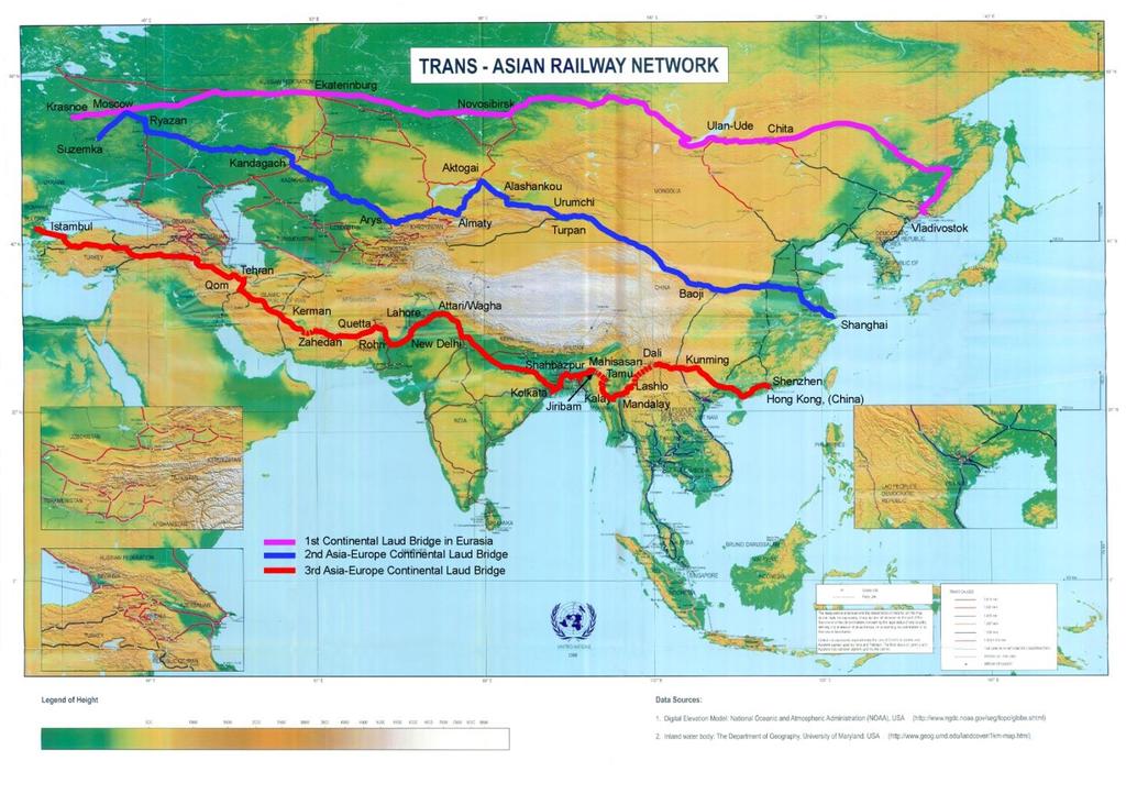 Three Asia-Europe Continental Land Bridges Southern corridor is the least integrated Southern corridor passes through