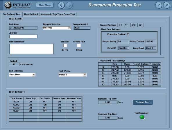 1.6.1.2 Test methods There are three test methods: Pre-Defined Test Uses pre-defined fault levels for the test selected. User-Defined Allows the operator to set fault levels for the test selected.