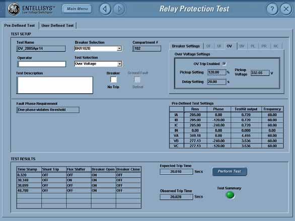1.6.2.1 Pre Defined Test Tests the various Relay Protection functions using pre-defined fault levels for ease of use. Figure 1-17 Pre-Defined Relay Protection Test Quick Test Guide 1.