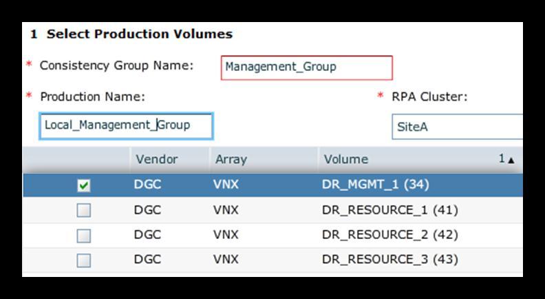 Appendix Configuring consistency group For the management group, we created a consistency group named Management_Group, which required the following steps: 1.
