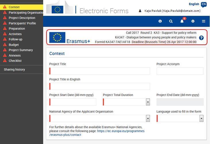 How to fill the electronic application form This section will guide you through the main functionalities and important aspects of the web forms.