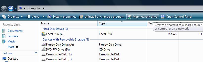 The Map Network Drive window will now appear. It will ask you to select a Drive: letter and the Folder: to map to.