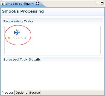 Input Task Configuring Figure 2.3. Input Task Configuring Select it and you will see all the properties to set for the Input reader of your Smooks configuration.