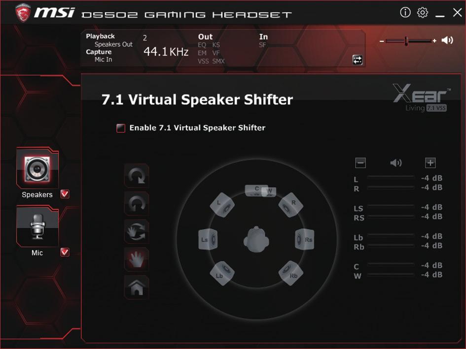 5. 7.1 Virtual Speaker Shifter Enable to expanding/upmixing audio to 7.1-channel surround sound.