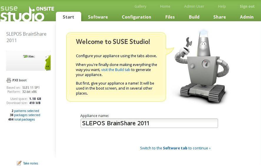 SUSE Studio SUSE Studio Onsite is a web application for building and
