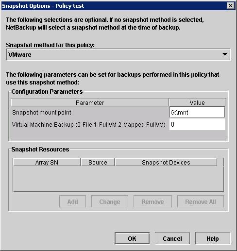 Symantec Corporation NetBackupTM for VMware configuration 8/31/07 Configure a VMware policy 13 Automatically selected when you choose Use virtual machine proxy on Attributes tab.