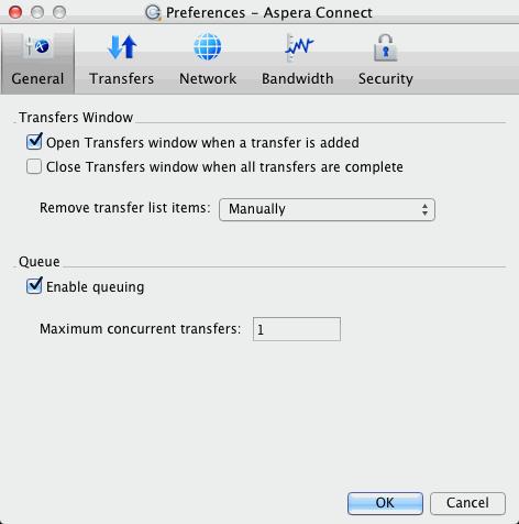 Setting Up Connect 9 Part 3: Basic Configuration To change the application's default settings before transferring files, launch IBM Aspera Connect Browser Plugin ( Macintosh HD > Applications >