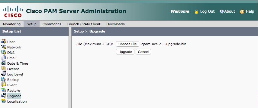 From the CPAM Web Console for the Active server click on the Setup tab and Upgrade from the menu on the left b.