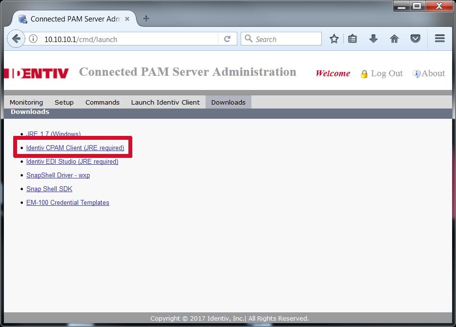 Click the Downloads Tab at the top of the ICPAM Server screen.