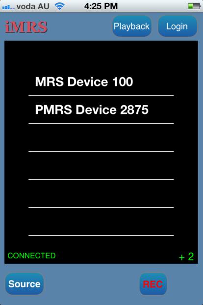 Once you re connected to the server, all the connected MRS/TMRS units will appear on this screen. Tap on the desired MRS/TMRS unit to open its video channel/s for live streaming.