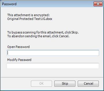 PROTECTING EMAIL ATTACHMENTS Enter the password required to open the document in the Open Password or Modify Password field and click OK, or you can click Skip and Workshare Protect will not check