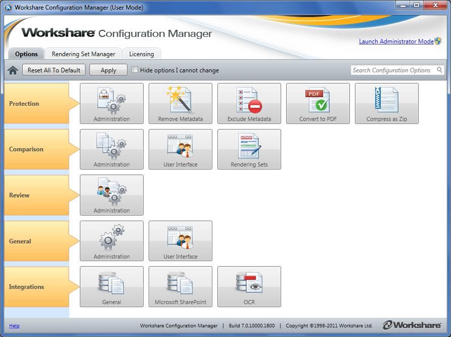 CONFIGURING WORKSHARE To access the Workshare Configuration Manager from the Start menu: From the Start menu, select All Programs > Workshare > Workshare Configuration.