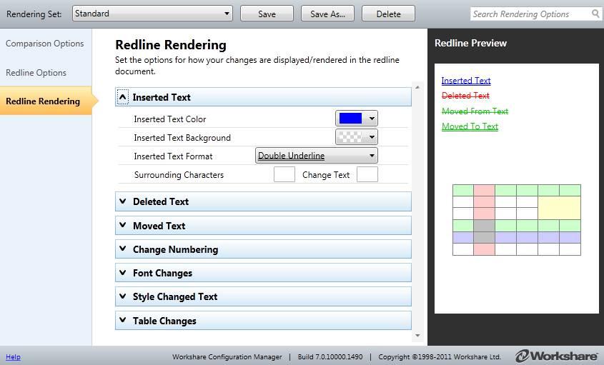 CONFIGURING RENDERING SETS Redline Rendering The Redline Rendering category includes parameters that enable you to customize how specific types of changes are