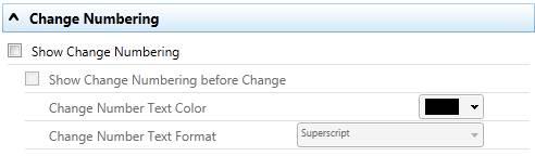 CONFIGURING RENDERING SETS Change Numbering The Change Numbering section includes parameters that enable you to select whether change numbers are shown in the Redline document and, if so, how they
