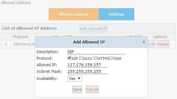 Those public IP addresses added here will never be banned by the IPPBX system if they access the specified service.