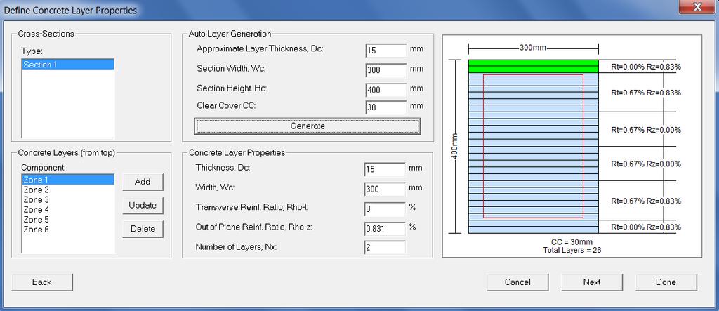 Clicking Next will display the following dialog box. In this menu, the longitudinal reinforcement is defined.