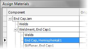 Under the Component column, select End Cap, Hemispherical:1.