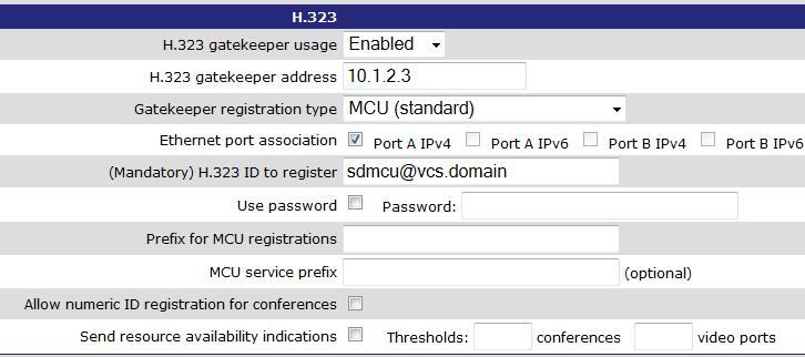 Configuring the conference bridges Prefix for MCU registrations MCU service prefix Allow numeric ID registration for conferences Send resource