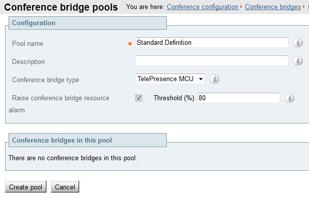 Configuring the TelePresence Conductor Step 5a: Configuring an SD conference bridge pool 1.