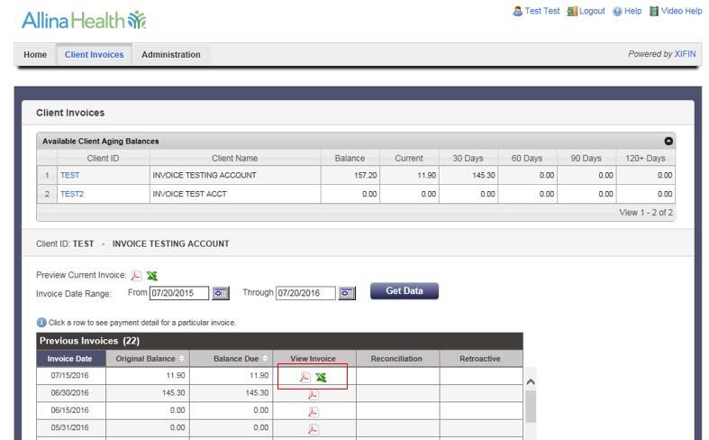 Download Invoice to Excel To download your invoice detail to an Excel spreadsheet, click on the icon in
