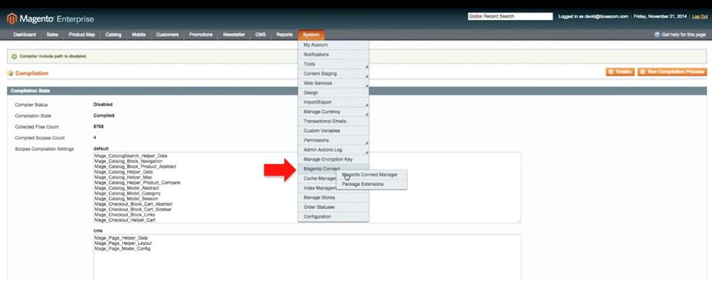 Step 3: Magento Connect Installation Manager Go back to Systems tab, select Magento Connect