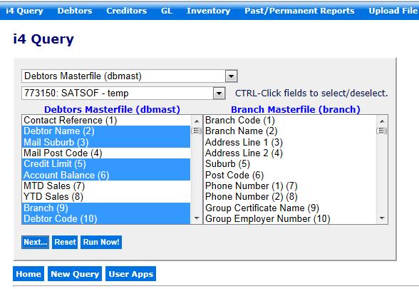 Other examples of comparing 2 fields in infoware include: List Debtors where account balances > Credit