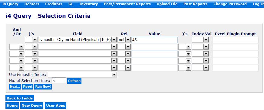 In data table IV Branch Stock Items (ivmastbr), you may wish to list products where physical and financial