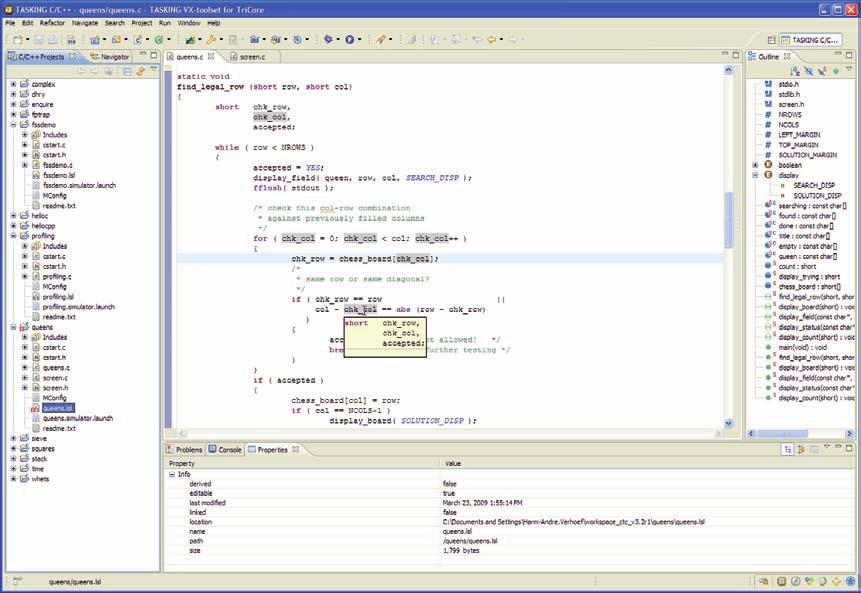 Eclipse IDE The Integrated Development Environment (IDE) that is built on the Eclipse framework provides a seamless workbench for the complete tool chain including the debugger of the VX-toolset.