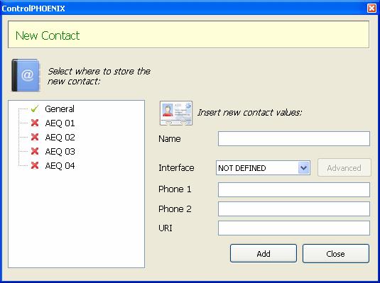 On the right side you can define the fields for a new contact: name, two ISDN numbers and an URI or IP for network connections.