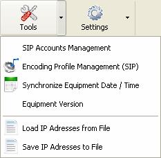 5.1.8. Tools. This menu includes several tools. The most important one is "Encoding Profile Management (SIP)", that allows to manage the encoding profiles used in SIP based IP connections.