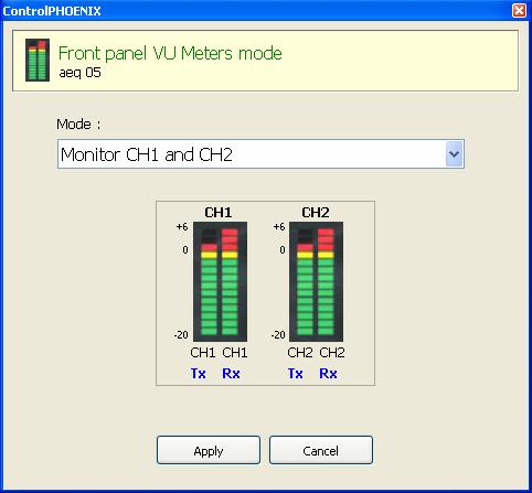 This option allows the user to configure the signals to monitor in the front panel display of the equipment, among three different