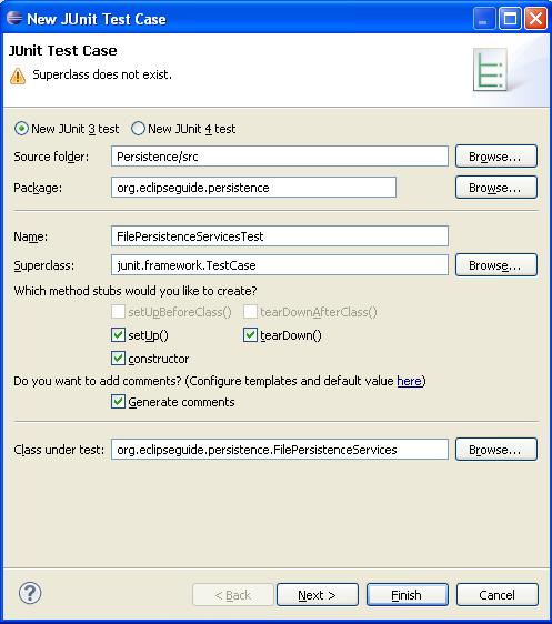 Create test case stub by using the JUnit wizard in Eclipse Accept the