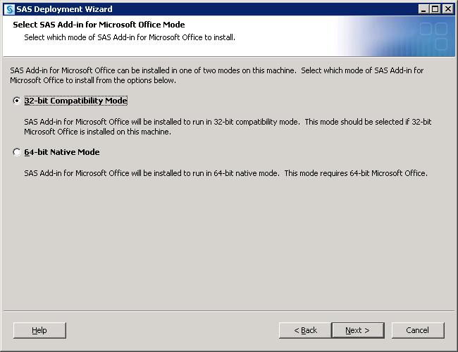 8. Select SAS Add-In for Microsoft Office Mode If this page is not displayed, skip to Step 9.