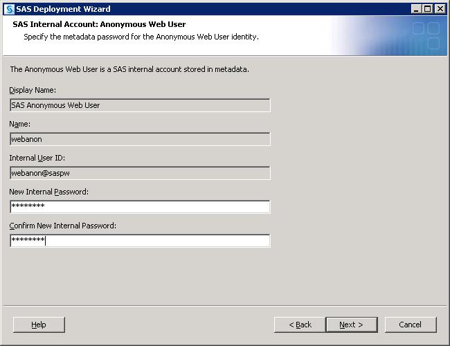 33. SAS Internal Account: Anonymous Web User Enter and confirm the passw ord that w ill be used for the