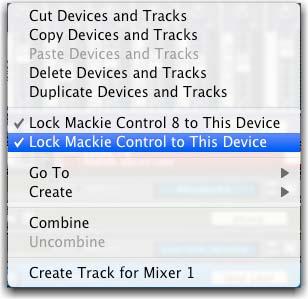 5 Right-click a module in your Reason project and select Lock Mackie Control to this Device to lock it to the Artist media