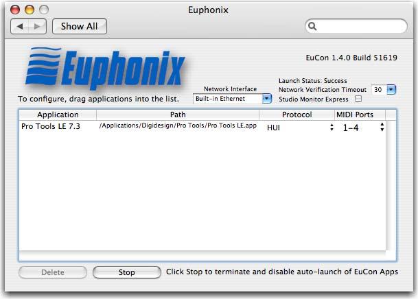 2 Double-click the Euphonix icon in the Other section at the bottom of the window. The Euphonix preference pane opens.