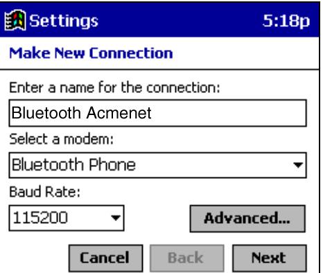2. In the next screen, enter a name for the dial-up connection.