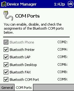 3. Make sure a COM port is enabled for faxing. Tap on the Bluetooth icon. Select Advanced Features, then My Bluetooth Device. Tap on the COM Ports tab.