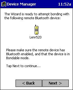 If the remote device is set up to accept bonding, a Bluetooth Passkey screen will appear.