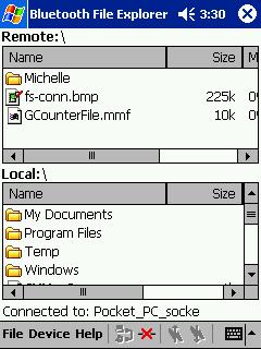 After the devices successfully connect, the Bluetooth File Explorer will appear.