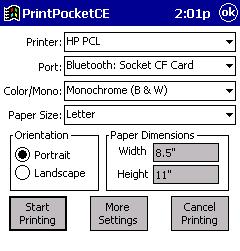 Use the folders drop-down menu to switch between folders. 4. The next screens let you adjust the printer settings.make sure the correct printer is chosen. For Port, choose Bluetooth: Socket CF Card.