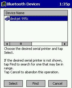 After the search, the Bluetooth Devices folder will appear. Select the Bluetooth printer, then tap Select.