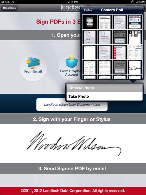 If you already have a picture of a document that you want signed stored on your ipad or iphone, press