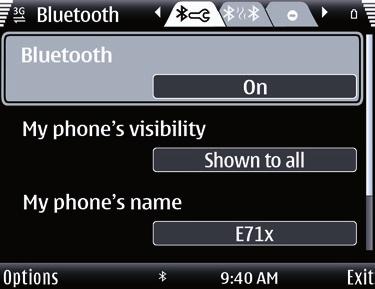 Generic Object Exchange profiles. What passcode should I use when pairing with Bluetooth connectivity? The default passcode is 0000. How do I turn on/off Bluetooth connectivity?