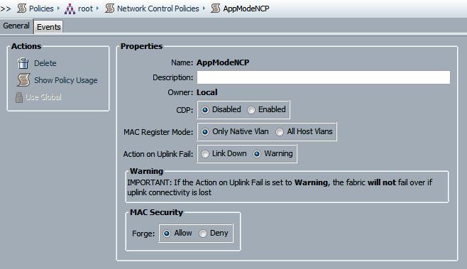 Figure 6 Service Profile Network Control Policy Setting QoS Define a QoS Policy to use with the vnic definitions.