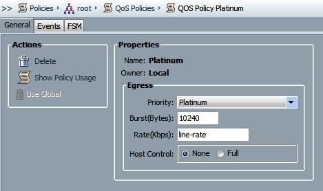 Figure 7 QoS Policy Appliance Network Control Policy It s also important to define a Network Control Policy for the Appliance ports to disable failure of vnics in the event of losing FI uplink.