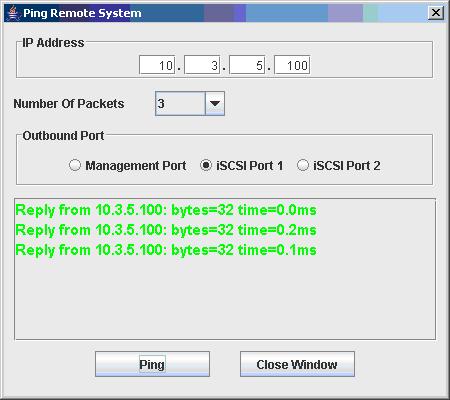 6. Ensure that the local SANbox 6142 and the remote SANbox 6142 iscsi ports can communicate with each other. Use the ping command as explained in step 5.