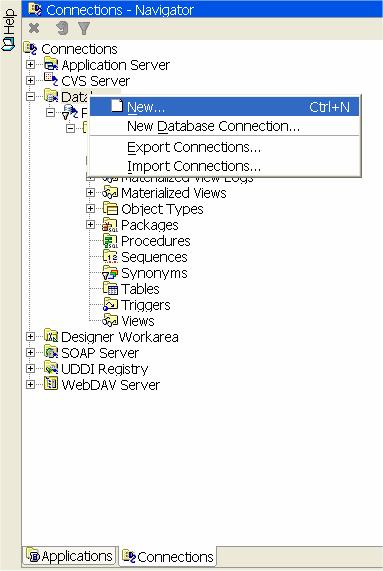 Note that the entity object is at the bottom of this diagram in the Business Services section. The Connections tab in JDeveloper is used to select database (and other) objects.